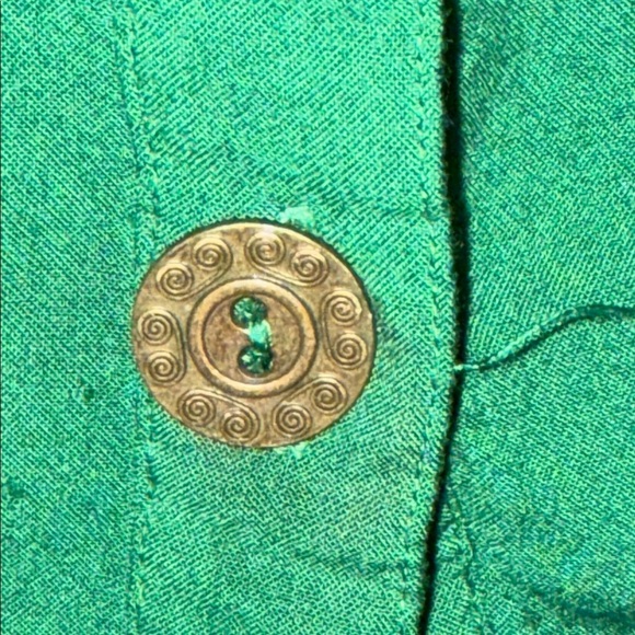 Odille Vintage Y2K Kelly Green Ruffle Collar Short Sleeve Blouse SZ 4 - Picture 3 of 9